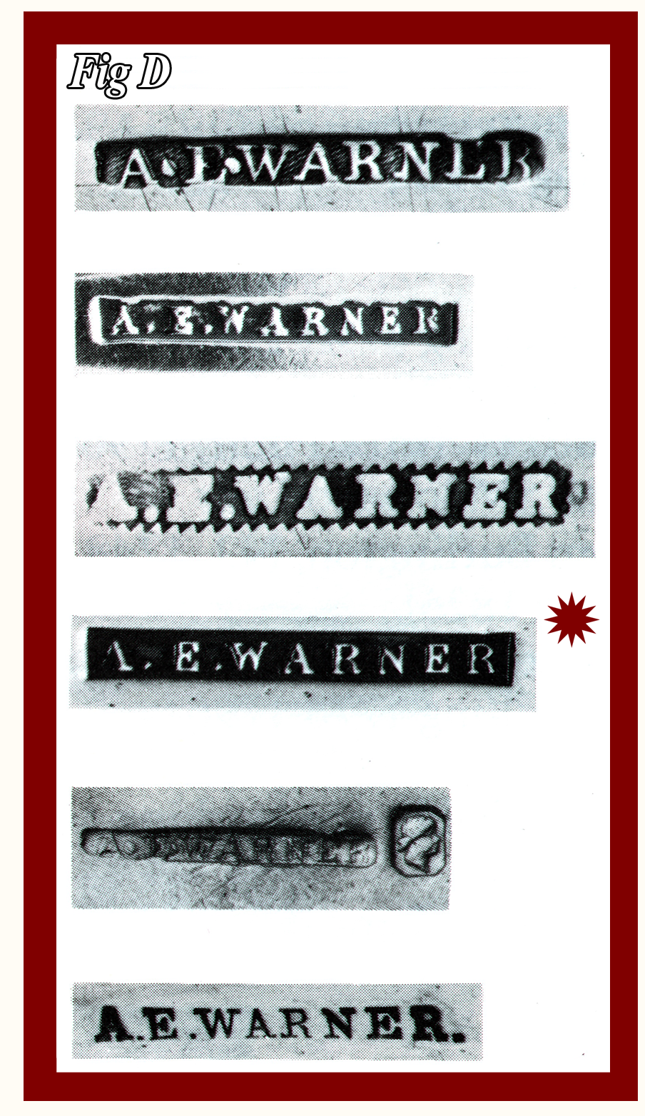 Five varied A. E. Warner maker's marks