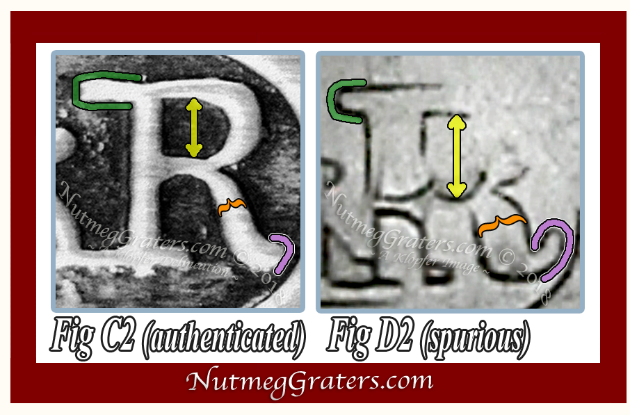 Comparitive image between authentic & spurious letter "R"