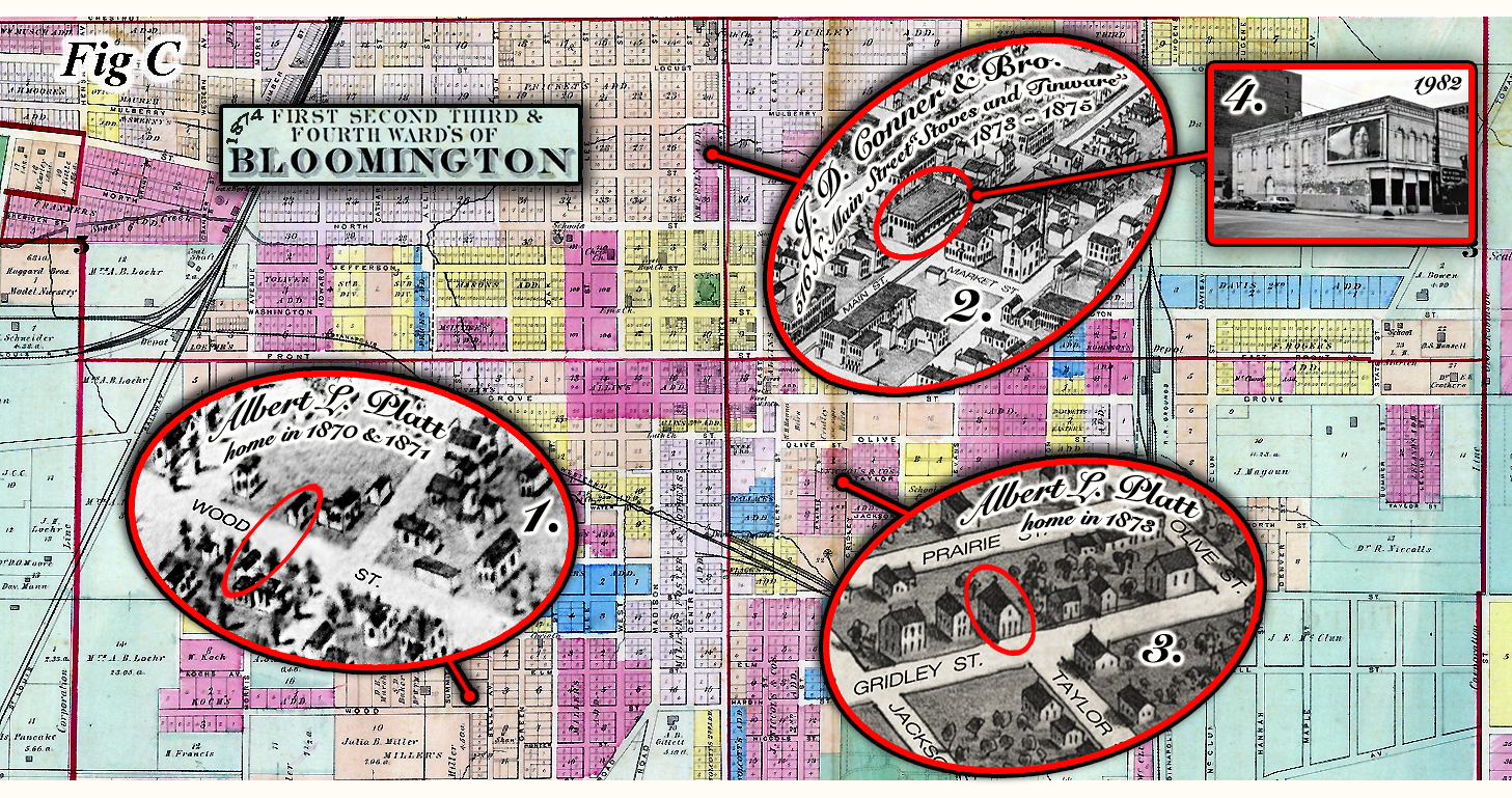 Map Of Bloomington Ilinois 1874 with added key features